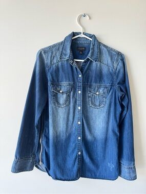 True Religion Women’s Indigo Denim Shirt with Front Pockets